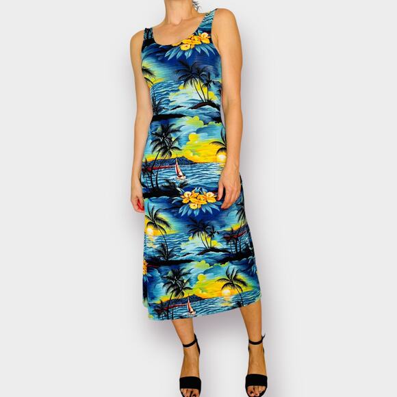 90s Beach Print Maxi‎ Dress - Picture 1 of 5